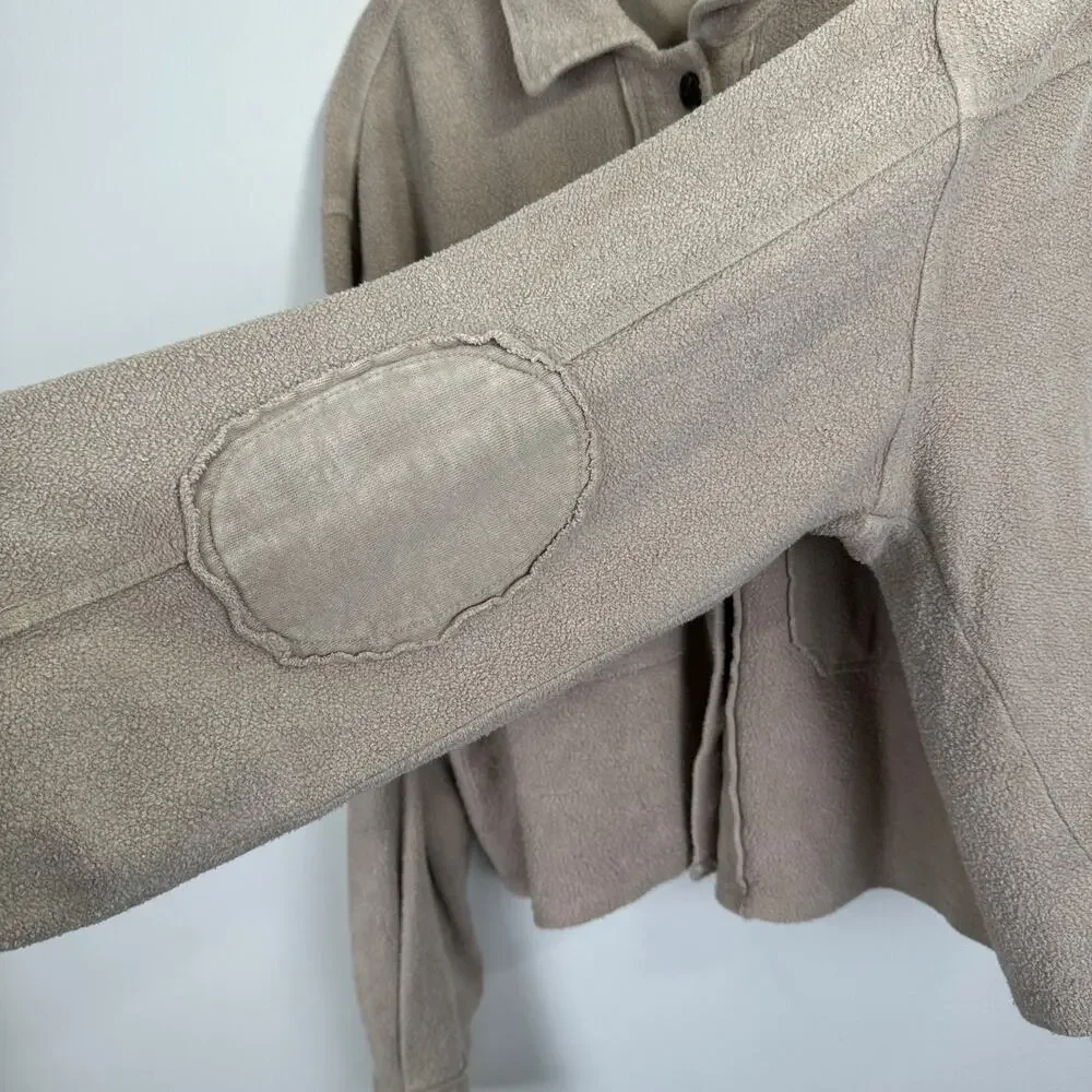 Forever 21 Beige Fleece Oversized Shirt Jacket Boxy Button Up Shacket Womens L